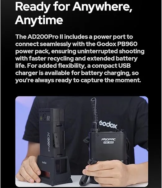 GODOX AD200 Pro II AD200ProII 200Ws 2.4G TTL Flash Strobe, 500 Full Power Flashes, Recycle Time Approx.0.01~1.8s Pocket Strobe Flash for Canon, Sony, Nikon, Fuji, Olympus, Panasonic(AD200Pro Upgraded)