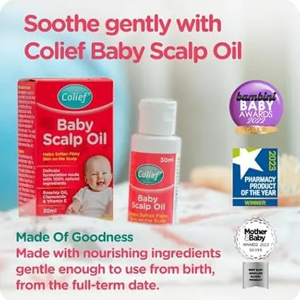 Colief Baby Scalp Oil | Soothing Moisturizing Oil for Babies Scalp and Skin | Preventative of Itchy, Flaky, Dry, Damaged Skin on Infants | With Rosehip Oil, Chamomile and Vitamin E | 1.01 Fl. Oz
