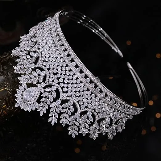 Aoligrace Tall Cubic Zirconia Wedding Tiaras for Women CZ Luxury Crowns for Quinceanera Large Bridal Headpieces for Wedding