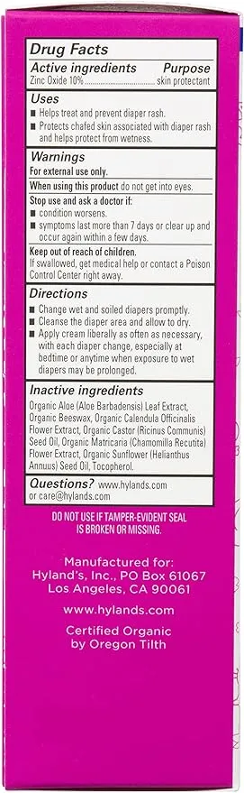 Hyland's Diaper Rash Cream for Baby, Soothe, Treat & Prevent Diaper Rash, With Zinc Oxide, Organic Calendula, Aloe Vera, & Chamomile, Safe & Gentle, Pediatrician Tested, 3 Oz.