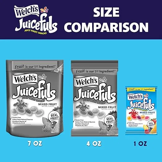 Welch's Juicefuls Juicy Fruit Snacks, Mixed Fruit, Fruit Gushers, Perfect for School Lunches, Bulk Pack, Gluten Free, Individual Single Serve Bags, 1 oz (Pack of 14)