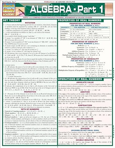 Algebra Part 1 QuickStudy Laminated Reference Guide (QuickStudy Academic)