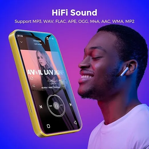 72GB WiFi Mp3 Player with Bluetooth, TIMMKOO 4.0" Full Touch Screen Mp3 Mp4 Player with Speaker, Portable HiFi Sound Walkman Digital Music Player with FM Radio,Recorder, Ebook,Clock, Browser (Yellow)