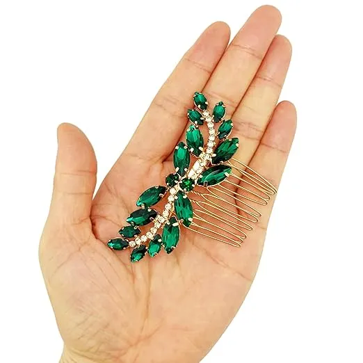 BETITETO Bridal Hair Comb Emerald Green Crystal Wedding Hair Piece Pin Accessories for Women Girls Party (Green)