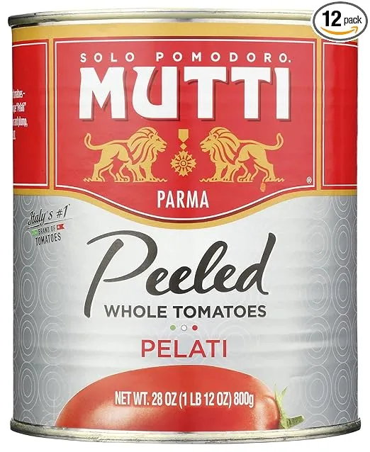 Mutti Peeled Whole Tomatoes, 100% Italian, No Additives or Preservatives, Vegan, Gluten Free & Non-GMO, 28 Oz (Pack of 12)