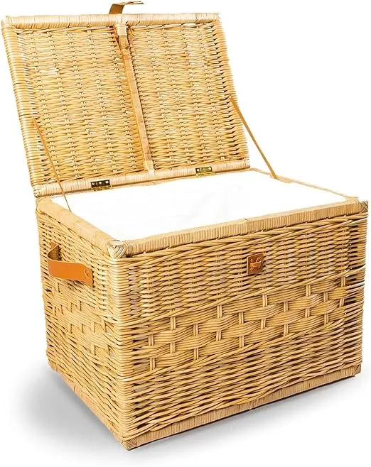 The Basket Lady Deep Wicker Storage Trunk, Large, 24 in L x 17 in W x 17.5 in H, Sandstone