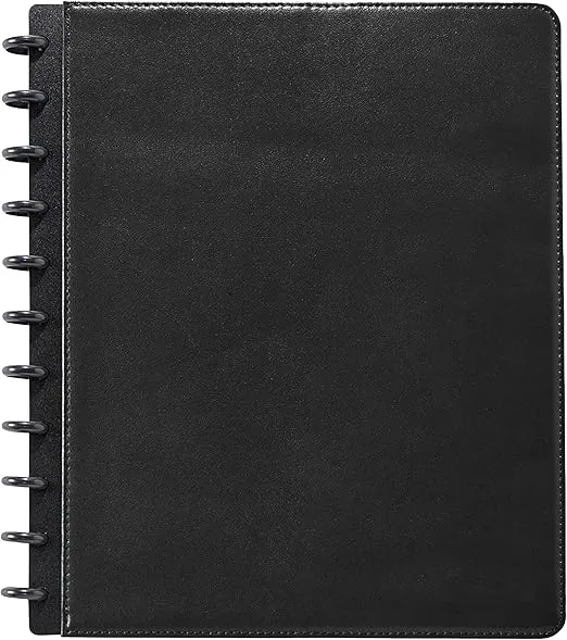 Levenger Circa Premium Leather Foldover Discbound Notebook Journal with Pockets, Black, Letter