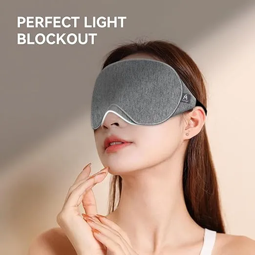 Mavogel Upgraded Sleep Mask for Men Women - Luxury Cotton Sleep Eye Mask with Adjustable Strap, Block Out Light, Soft Comfort Sleeping Mask for Travel Yoga Nap, with Travel Pouch and Earplugs, Grey