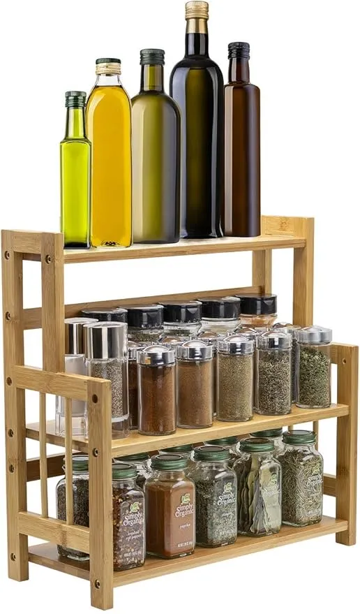 Sorbus Kitchen Countertop Organizer Bamboo Wooden Counter Storage Shelf Rack for Spice, Soap, Skin Care, Makeup Display Stand, Bathroom Shelves, Vanity, Office (3-Tier)