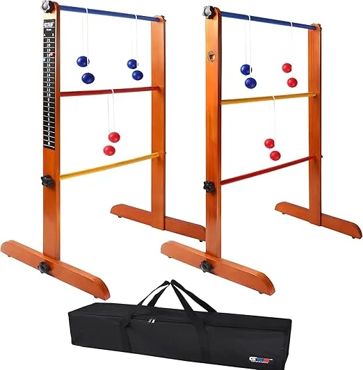 GSE Games & Sports Expert Premium Solid Wood Ladder Ball Toss Game Set with Ladder Ball Bolas & Carrying Case for Outdoor Backyard Lawn
