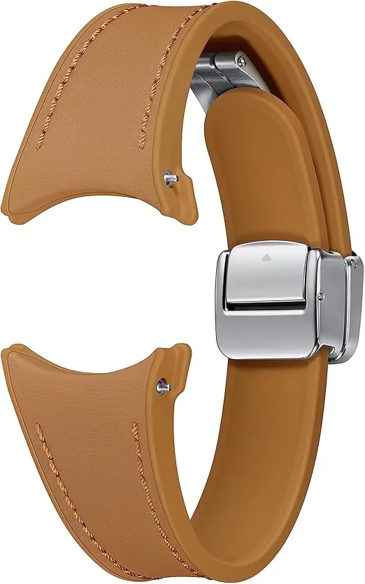 SAMSUNG Galaxy Watch 6, 5, 4 Series Hybrid Eco Leather Band, Wide, Magnetic D-Buckle Closure for Men, Women, Smartwatch Replacement Strap, One Click Attachment, Medium/Large, ET-SHR94LDEGUJ, Camel