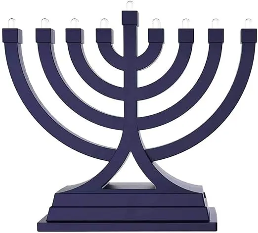 Zion Judaica Mini LED Hanukkah Menorah Battery or USB Operated - Multiple Light Settings On The Go Hanukkiah for Chanukah Decorations (Blue)
