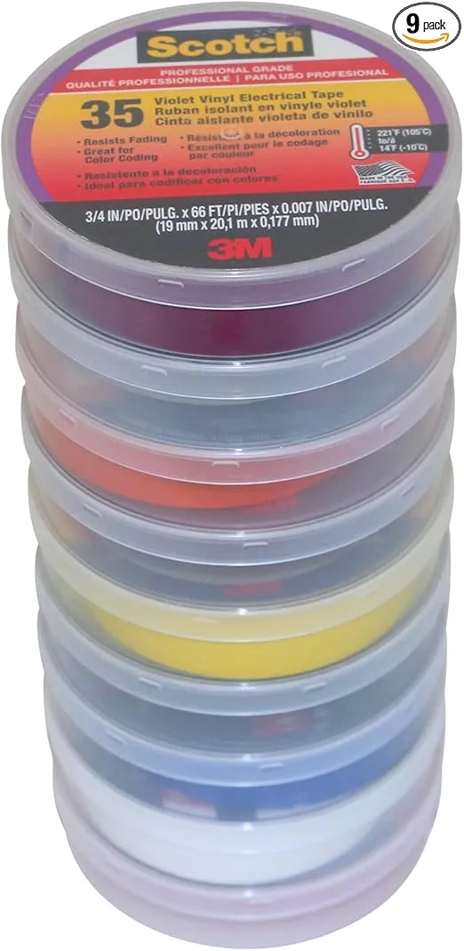 Scotch Electrical Tape Rainbow Pack: 3/4 in. x 66 ft. (Rainbow Pack Colors) / 9 Rolls [9 Rolls/Pack]