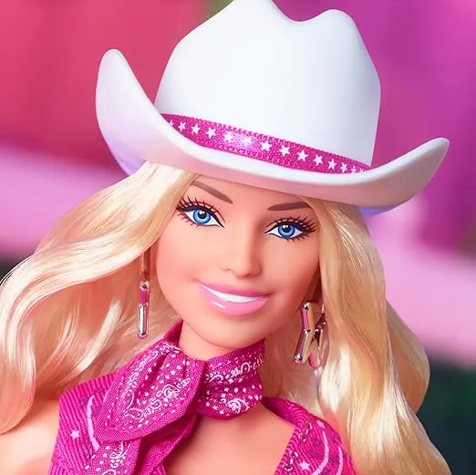 Barbie: The Movie Collectible Doll Margot Robbie as in Pink Western Outfit, Pink,silver