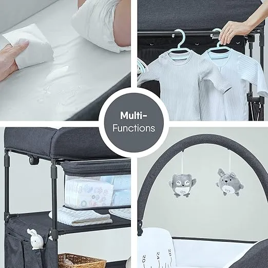 Portable Baby Changing Table, BabyBond Foldable Changing Table Dresser Waterproof Diaper Changing Table Height Adjustable Changing Station for Infant and Newborn(Grey)