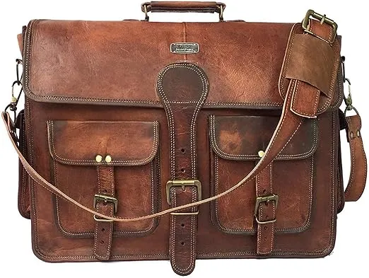 cuero Leather Messenger Bag for Men, 18 Inch Laptop Bag, Crossbody Bag Men, Vintage Handmade Leather Satchel Bag Men, Full Grain Business Briefcase Shoulder Bag for Office/Work/Travel - Dark Brown