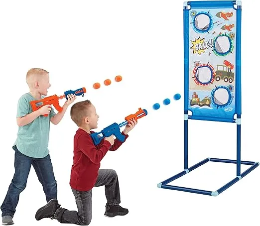NSG Aeroblast Shooting Games for Kids - 2pk, 24ct Soft Foam Balls and 2 Pump Action Blaster Guns, 2-Player Toy Blaster Gun Set with Standing Shooting Target