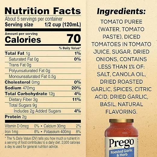 Prego Pasta Sauce, Italian Tomato Sauce with Roasted Garlic & Herbs, 24 oz Jar