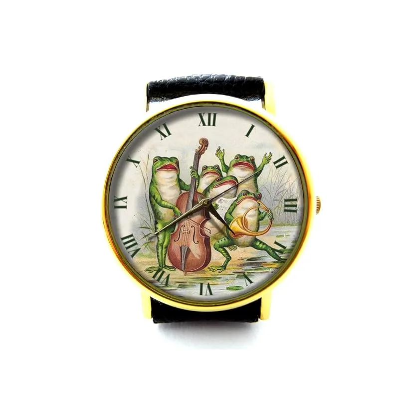 Frog Chorus Leather Watch, Frog Chorus Ladies Watch, Unisex Watch, Funny Frog Jewelry P424