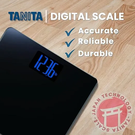 Tanita HD-366 Digital Weight Scale - 440 lbs Capacity - Japan Technology Accurate Digital Weight Scale - Step On Operation, Stylish Design with Reverse Blue Lit LCD Display & 8mm Thick Tempered Glass