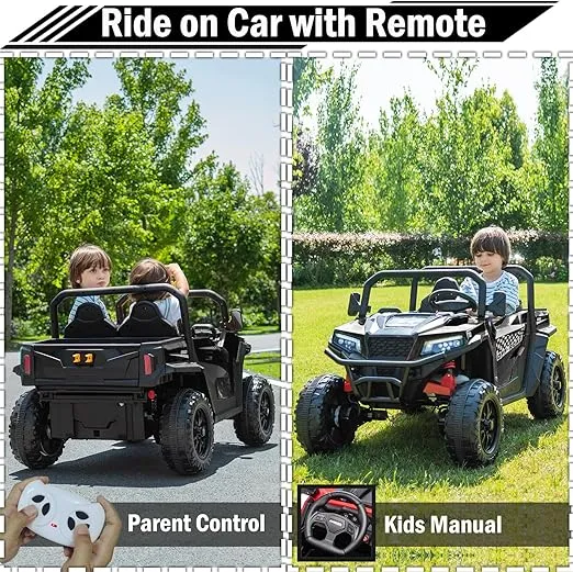 24V Kids UTV 2 Seater Ride on Electric Car for Kids with Remote Control/Dump Bed, 4x75W Ride on Dump Truck Kids Side by Side 4WD Ride on Truck, EVA Tires, Music, Max 110lbs, Up to 5MPH, Black