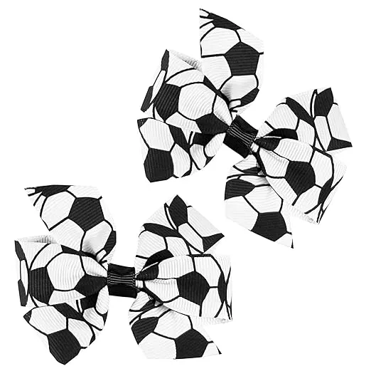Sale! HipGirl Soccer Hair Clips - 3" Ribbon Bows for Girls, Women's Barrettes & Accessories, Team Gifts for , Mom Black & White