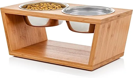 Elevated Dog Bowl Stand- 7" Raised Dog Bowl for Medium Dogs. Pet Feeder with Four Stainless Steel Bowls.