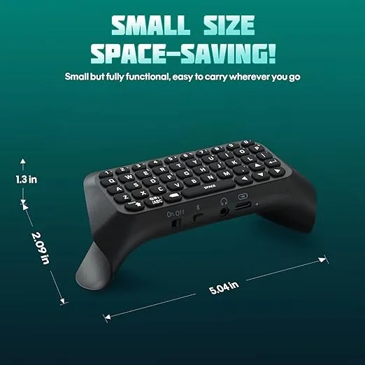 TiMOVO PS5 Controller Keyboard with Green Backlight, Wireless Bluetooth Keypad Chatpad for Playstation 5 Controller, Mini Game Keyboard Built-in Speaker with 3.5mm Audio Jack for PS5 Accessories,Black