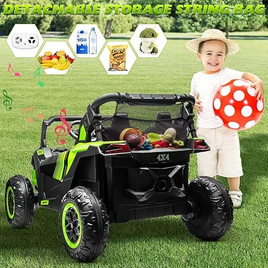 24V Ride on Car 2 Seater Ride on UTV 4X4 Off-Road UTV for Kids 4X200W Powerful Motor Kids' Electric Vehicles with Remote Control, Spring Suspension, Led Light, Bluetooth Music, Green
