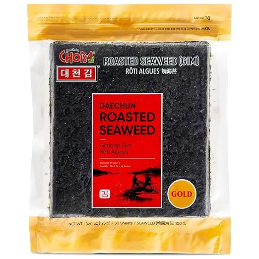 CHOI's 1(Daechun) Roasted Seaweed, Gim, Sushi Nori - (50 full sheets)- Gold Grade- Vegan, Keto, Gluten Free, Full of Fiber, Vitamin, Mineral, High protein, Omega 3's- Product of Korea