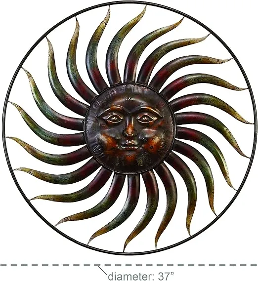 Deco 79 Metal Sun Home Wall Decor Indoor Outdoor Weathered Wall Sculpture with Green Accents, Wall Art 37" x 1" x 37", Copper