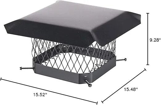 HY-C Bolt-On Chimney Cover - Black Galvanized Steel Chimney Cap, Single Chimney Flue Cover Fits Existing Tiles, Chimney Vent Cap (9"x9") SC99