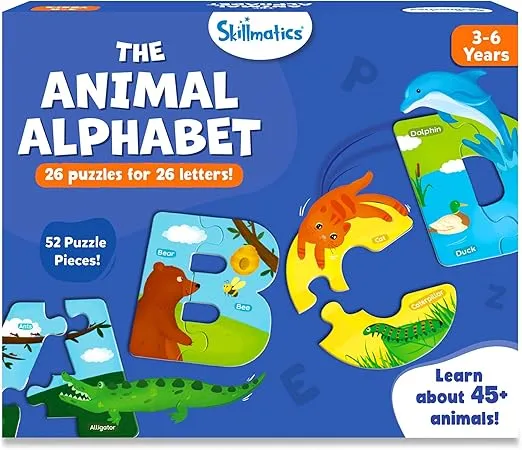 Skillmatics Animal Alphabet Puzzle - 52 Piece Jigsaw Puzzle for Toddlers, Preschoolers, Educational Toy for Learning ABCs and Letters, Gifts for Boys & Girls Ages 3, 4, 5, 6