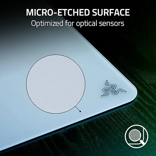 Razer Atlas Tempered Glass Gaming Mouse Mat: Ultra-Smooth Micro-Etched Surface - Dirt and Scratch-Resistant - Anti-Slip Base - Quiet Mouse Movements - White