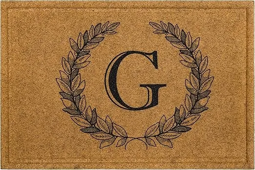 Mohawk Home Entryway Door Mat Laurel Monogram Letter G 2' x 3' Faux Coir Doormat All Weather Outdoor Non Slip Recycled Rubber