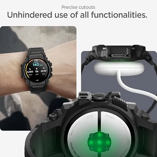 Spigen Rugged Armor Pro Designed for Google Pixel Watch 3 45mm Case with Band Protective Google Pixel Watch Band (2024) - Matte Black