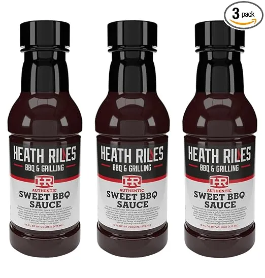 Heath Riles BBQ Sauces, Sweet BBQ Sauce, Pit Master Barbecue Sauce For Meat, Marinades, Dressings, 3 bottles,16 oz.