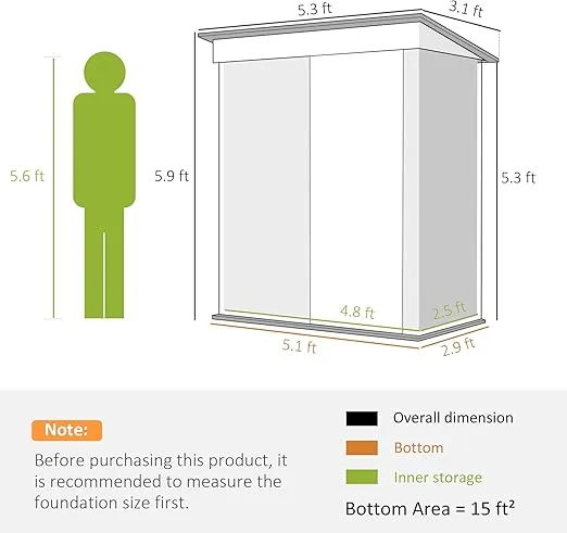 Outsunny 5.3' x 3' Outdoor Storage Shed, Metal Garden Tool House with Sloping Roof and Lockable Door for Backyard, Bike, Patio, Garage, Lawn, Gray
