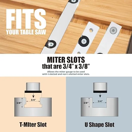 POWERTEC Universal Table Saw Miter Gauge and Aluminum Miter Bar, 27 Angle Stops Miter Gauge, Works w/Table Saws, Band Saw, Router Table (71142)
