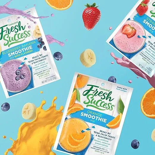 Concord Foods Tropical Pineapple Smoothie Mix - Fruit Flavor with No Artificial Flavors, Colors, or Preservatives - Ideal Fresh Fruit Smoothies - 2 oz Pouch for Healthy Smoothies (Pack of 12)