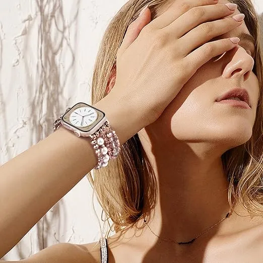 V-MORO Bead Boho Bracelets Compatible with Apple Watch Series 8/7/SE/6/5/4/3/2/1/SE iWatch Bands 38mm 40mm 41mm 42mm 44mm 45mm, Rose Gold, 42mm/44mm/45mm, bracelet