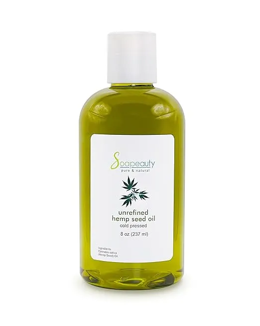 Soapeauty Hemp Seed Oil Unrefined Cold Pressed | Massage & Body Oil | for Skin, Face, Hair, and Soap Making | Carrier for Essential Oils | Rich in Omega Fatty Acids – 8 Fl Oz