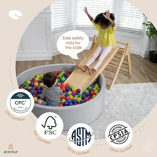 Avenlur Hazel 5-in-1 Indoor Climbing Gym - Waldorf and Montessori Climbing Set with Triangle Ladder, Climbing Ramp, Arch Climber, Rocker, and Slide - Montessori Toys for Children 18mo to 7yr (Natural)