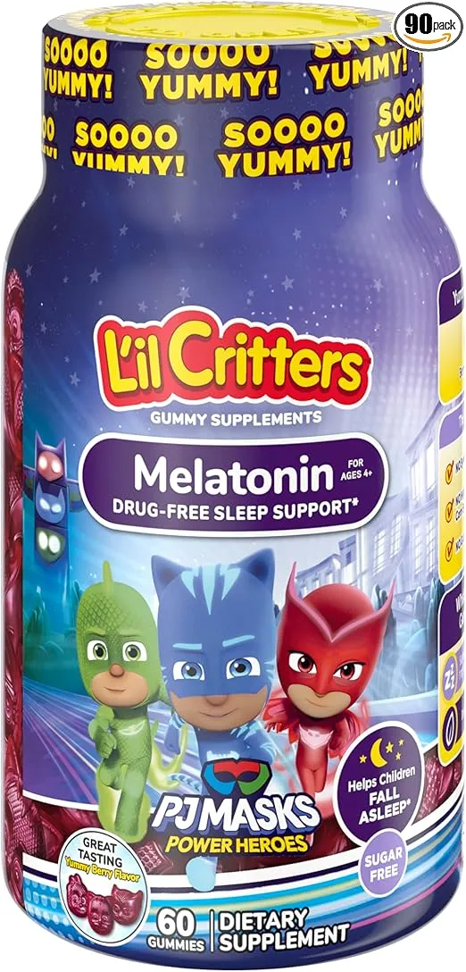 L'il Critters PJ Masks Gummy Melatonin Supplement for Kids, Drug-Free Sleep Support, 60 Gummies