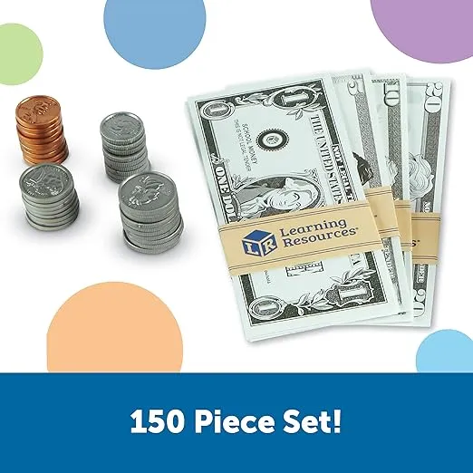 Learning Resources Pretend Play Money - 150 Pieces, Ages 3+ Play Money for Kids, Pretend Money for Kids, Play Money Set, Money and Banking Play Toys, Toddler Learning Toys