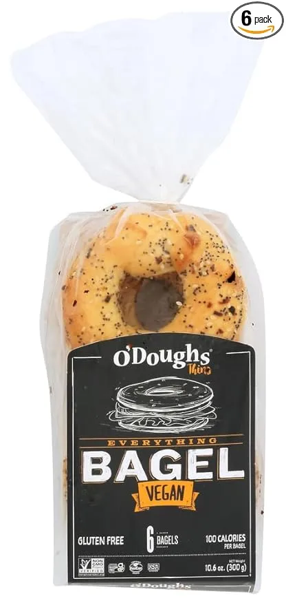 O'Doughs Thins Gluten Free Bagels, Everything, 100 Calorie Bagels, Presliced, 10.58 Ounce [6 Packs]