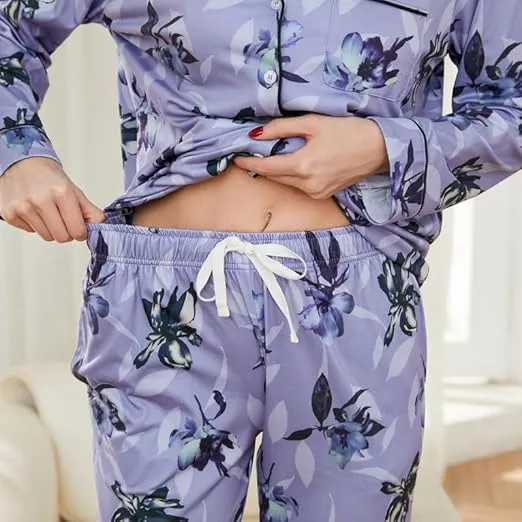 LYCY Womens Pajama Sets Floral Print, Long Sleeve Button Down Pajamas Set for Women Soft Sleepwear Pjs 2 piece Loungewear