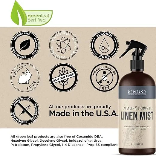 DRMTLGY Natural Green Tea Linen and Room Spray. Pure Essential Oils for a Pillow Spray, Linen Mist, and Fabric Spray. Aromatherapy Spray for Relaxation and Sleep.