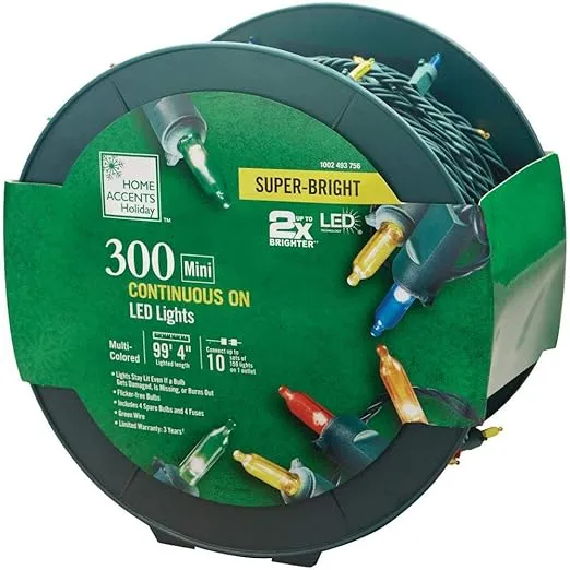 Home Accents Holiday 300-Light LED Smooth Mini Super Bright Multi-Reel TY560-1715-1M