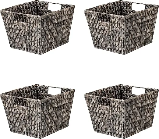 Trademark Innovations 11.5" Hyacinth Storage Basket with Handles, Rectangular (Set of 4, Taupe)